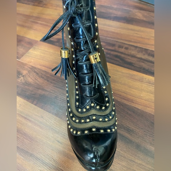 Asos, black/green leather ankle booties, UK Size 4/US 6, Platform,heel height 5” - Picture 4 of 13